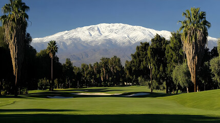 California's Coachella Valley mountains and Palm Springs golf course panorama web banner