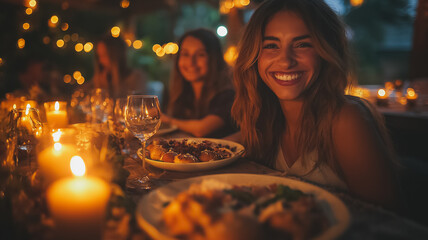 Romantic candlelit dinner with friends 
