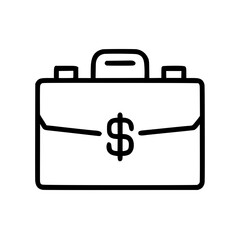 Briefcase containing financial documents in outline icon style, business and finance theme.