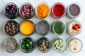 Healthy Meal Prep Featuring Superfoods: Boost Your Nutrition with Colorful Ingredients and Balanced Portions.