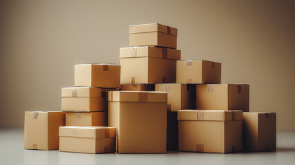 Stack of Cardboard Boxes: A minimalist composition showcasing a stack of cardboard boxes, symbolizing the efficiency and reliability of shipping and logistics.  