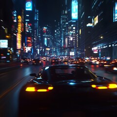 Obraz premium Blurred lights of cars on a busy city highway at night,The shooting angle is from the car