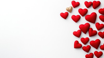 Colorful Red Hearts with a Golden Heart on a Clean Background