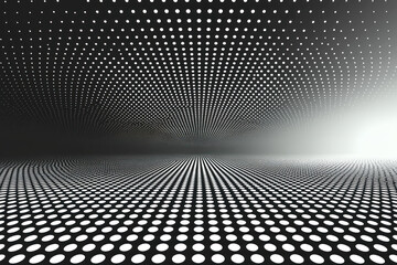 Dotted curved surface receding into dark background with light spot