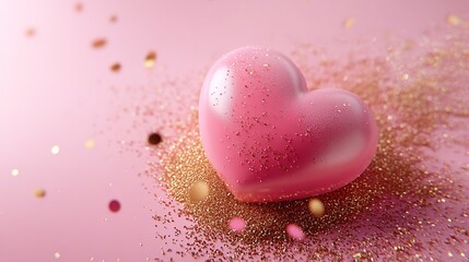 Fototapeta premium Pink Heart with Glitter on a Soft Pink Background for Celebrations