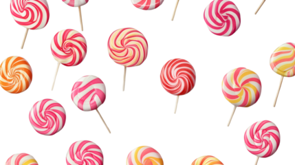 colorful spiral lollipops isolated on white transparent background