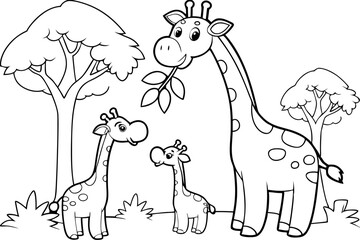 African Giraffe Family Coloring Page Mother, Father, Baby