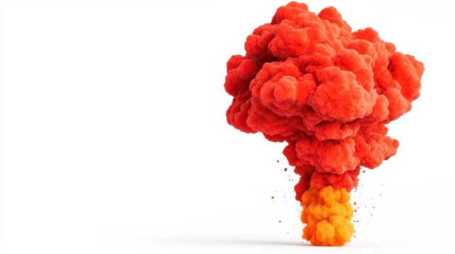 A photostock of an abstract fiery red and orange mist cloud with glowing particles, radiating warmth and energy on a clean white background. High Quality