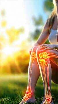 Healthy person sitting on grass holding knee with pain focus, injury and accident treatment, emphasis on mcl and knee joint health