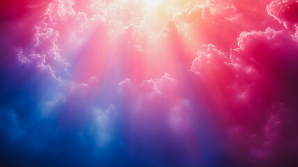 Celestial Burst: A vibrant and ethereal sky bursts with color and light, as a radiant beam pierces through layers of clouds, creating an awe-inspiring and otherworldly spectacle. 