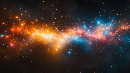 Cosmic Tapestry: A breathtaking view of the cosmos, with swirling clouds of gas and dust illuminating the night sky in a symphony of vibrant hues. The celestial tapestry evokes wonder and awe.