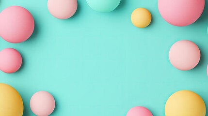 Pastel abstract background concept. Colorful geometric shapes on a bright turquoise background for creative designs.
