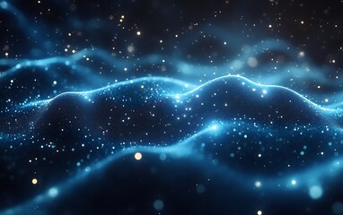 Obraz premium Glowing blue particles wave abstract background.