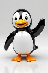 Fototapeta premium Adorable 3D Rendered Penguin Character Waving Hello: A Cute and Friendly Bird Illustration