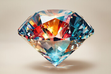Fototapeta premium Iridescent diamond gemstone shining on neutral background, subtle light reflections