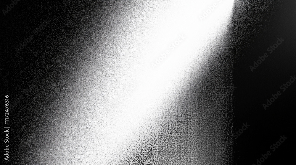 Poster Dramatic spotlight on grainy textured black and white abstract background with light and shadow effects, creating a high contrast, moody, and mysterious atmosphere.