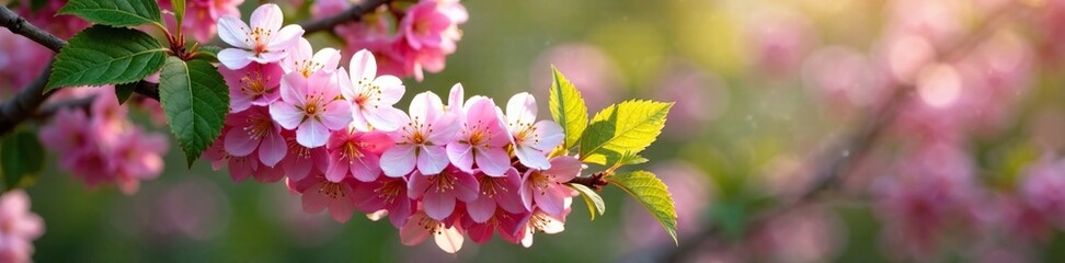 Obraz premium Pink currant bush in full bloom with white and pink flowers, botanical, spring