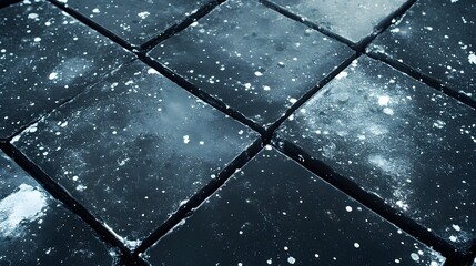 High-Quality Close-Up of Dark Textured Tiles with White Dust Particles for Creative Design Background or Architectural Conceptual Use