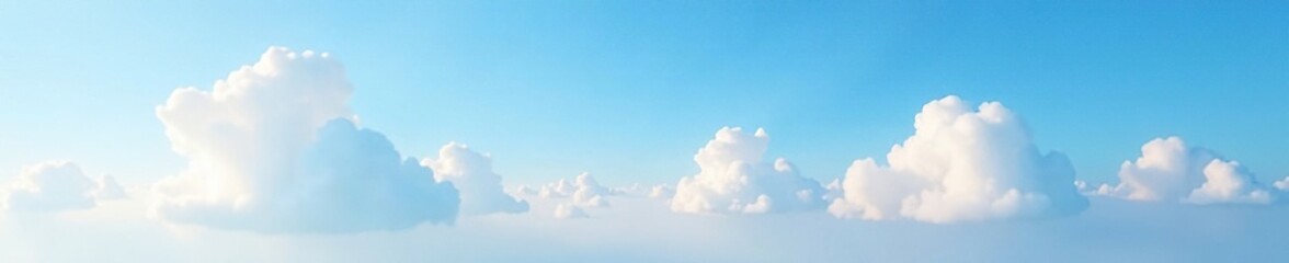 Fototapeta premium Gentle cloud formations on a bright blue sky in the morning, natural scenery, gentle, soft