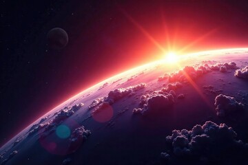 Fototapeta premium Shimmering arc connects luminous planetary surface, connect, luminous