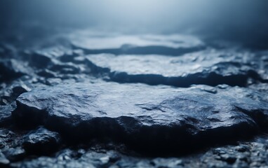 Dark blue rocky surface, uneven texture.