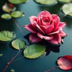 Rose leaves and stems in water, with ripples and reflections, soft focus, Rose leaf, texture