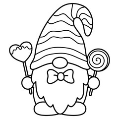cute kawaii Valentine gnome coloring outline cartoon doodle illustration