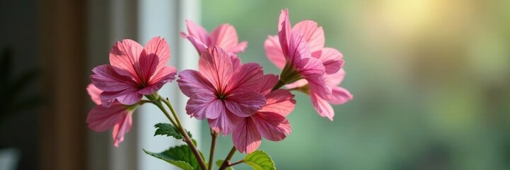 Fototapeta premium Soft focus on Althaea officinalis flowers in a vase, botanical, nature