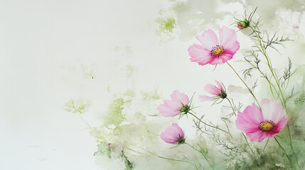 Fototapeta premium Elegant wedding invitation card background vector. Minimal hand painted watercolor botanical flowers texture template background. Design for wedding, vip cover, poster, rsvp moderncard.Valentine's Day