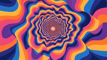 Abstract colorful swirling tunnel leading to a bright light.