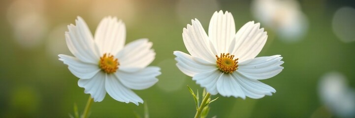 Fototapeta premium delicate white cosmos flower petals unfolding, bloom, floral