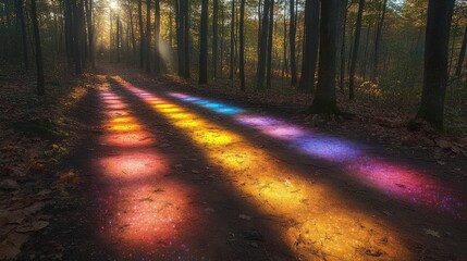 Fototapeta premium Forest where shadows are replaced by galaxy patterns on the ground