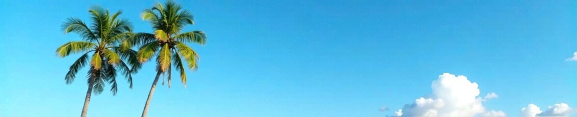Obraz premium A single majestic palm tree rises high in the clear blue sky with a few clouds, isolated, serene, trees