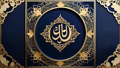 Ornate Gold Calligraphy Design on Deep Blue Background