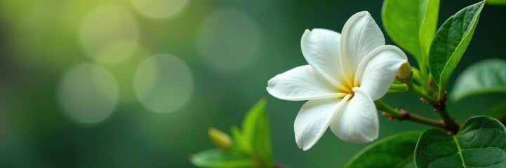 Fototapeta premium White gardenia stem with tiny leaves and flowers, branches, botanical, gardenia plant