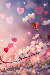 Fototapeta premium Dreamy Valentine's Day wallpaper with soft pink, purple, and white bokeh hues, gradient transition effect