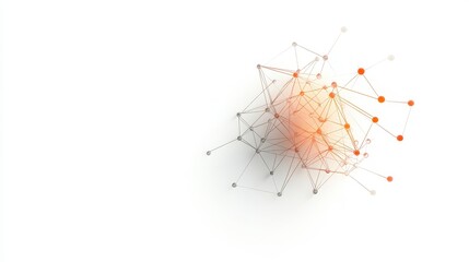 Abstract Network Connection Visualization with Nodes and Lines in Shades of Orange and Gray on White Background Representing Technology and Innovation