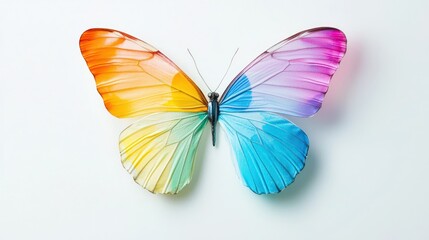 Beautiful butterfly with color flag transgender on white background.