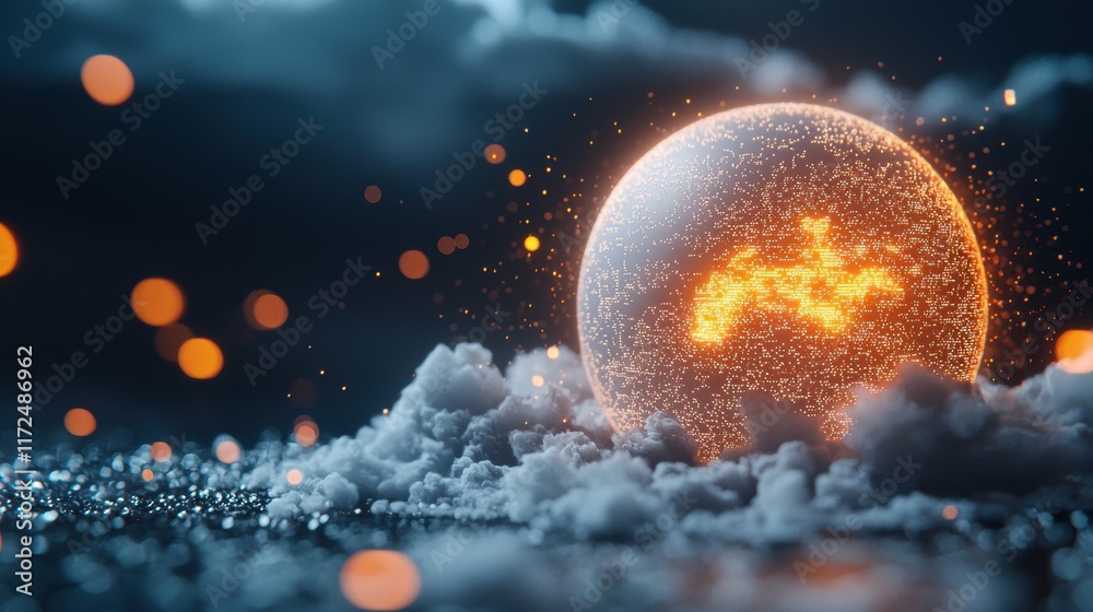 Poster a glowing globe with data streams flowing into and out of various locations, representing the global