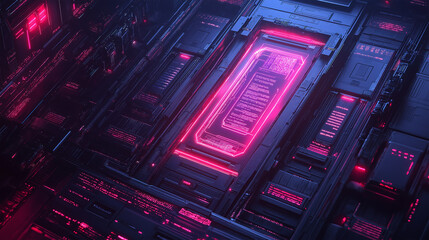 Obraz premium Futuristic Microchip on a High-Tech Circuit Board with Glowing Components