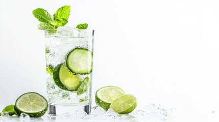 Fototapeta premium Fresh lime mocktail isolated on white background