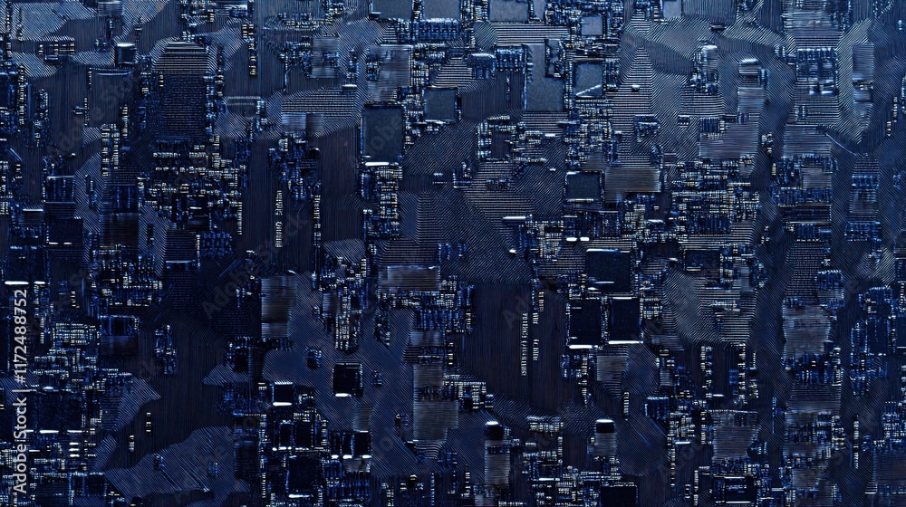 Poster dark 3d rendering of digital circuit board pattern in gigapixel quality