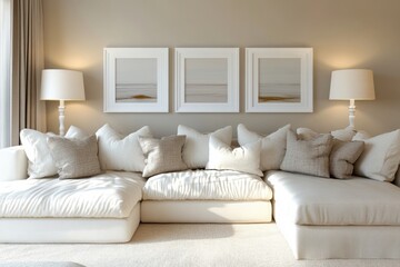 Modern Sectional Sofa in Neutral Beige and White Living Room