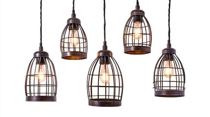 Obraz premium Collection of Cage Pendant Light front view full length on white background.