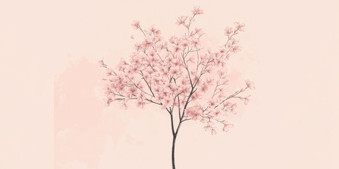Delicate Pink Blossom Tree Artistic Watercolor Illustration