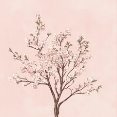 Fototapeta premium Delicate Pink Blossom Tree on Pastel Background