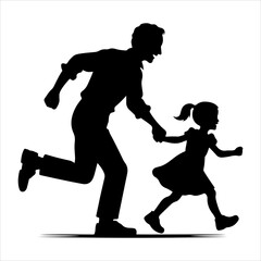 Grandparents walking silhouette vector. Child enjoying with grandfather and grandmother vector art illustration on a white background