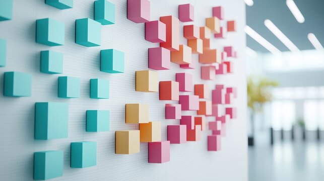 A large wall mounted organizational chart depicting the hierarchical structure of a multinational corporation, with boxes representing different departments and positions, connected by lines