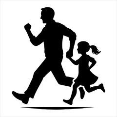 Grandparents walking silhouette vector. Child enjoying with grandfather and grandmother vector art illustration on a white background