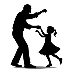 Grandparents walking silhouette vector. Child enjoying with grandfather and grandmother vector art illustration on a white background